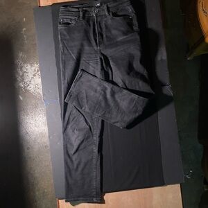 7 For All Mankind Black High Waist Cropped Straight Leg Jeans